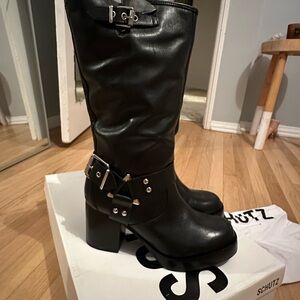 SCHUTZ Black Leather Heeled Boots